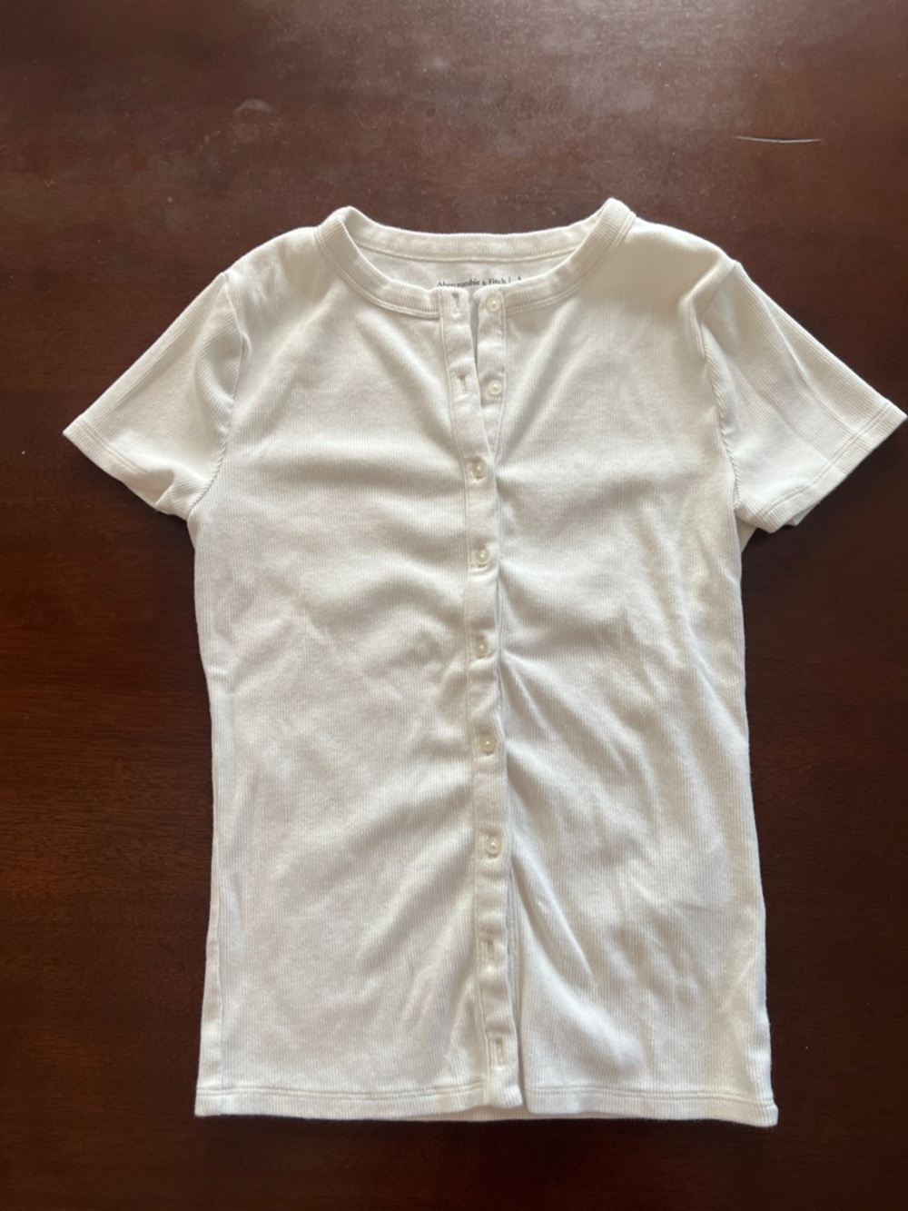 Abercrombie & Fitch White Short-Sleeve Ribbed Button-Down Top